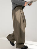 Men's Chic Solid Color Pleated Drape Straight Suit Pants
