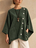Women Corduroy Oversized Asymmetric Button Down Tunic Top