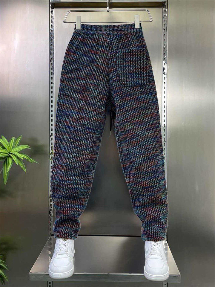 Men's Color Block Casual Knitted Pants Anti-Wrinkle Winter Daily Wear