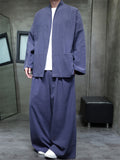 Chinese Style Vintage Men's Loose Fit Cotton Linen Kung Fu Tai Chi Suit Set