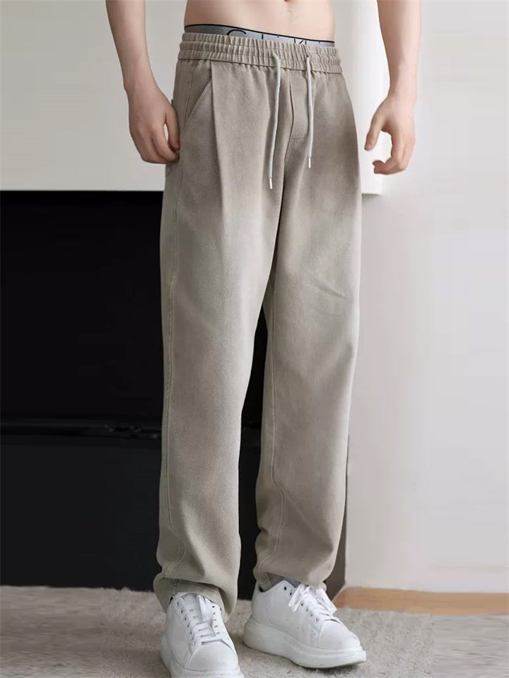 Men's Autumn Loose Fit Washed Casual Straight Leg Denim Pants