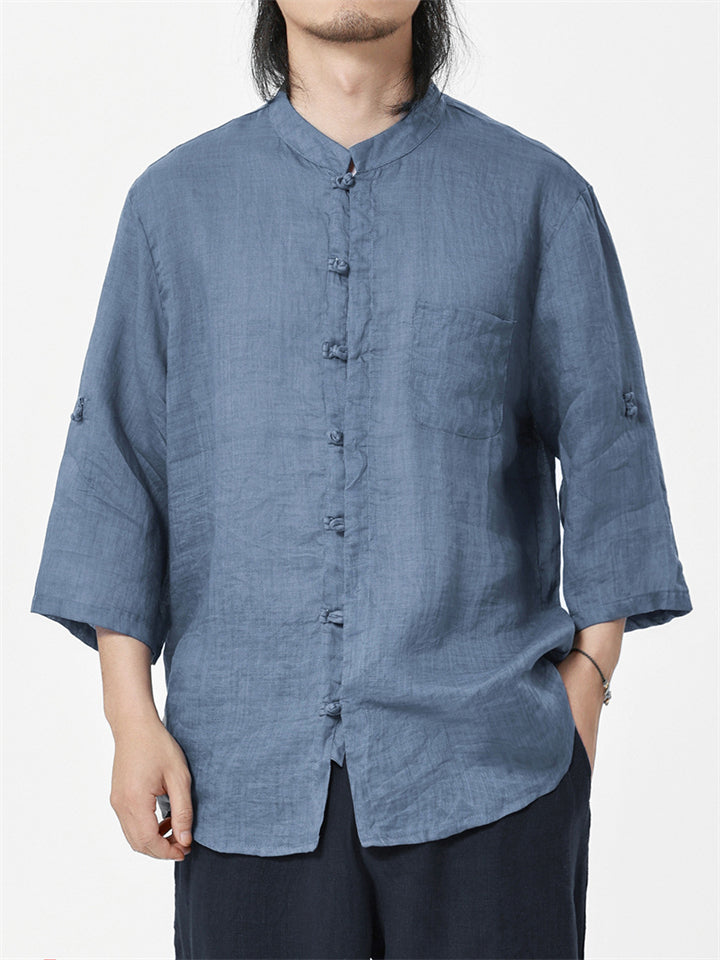 Men's Comfort Super Thin Ramie Fabric Shirts with Bracelet Length Sleeves