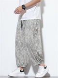 Men's Summer Cool Striped Pockets Wide Leg Beach Cropped Pants