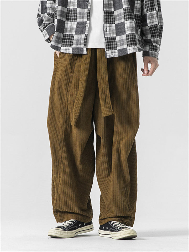 Men's Elastic Waist Warm Corduroy Pants for Autumn Winter
