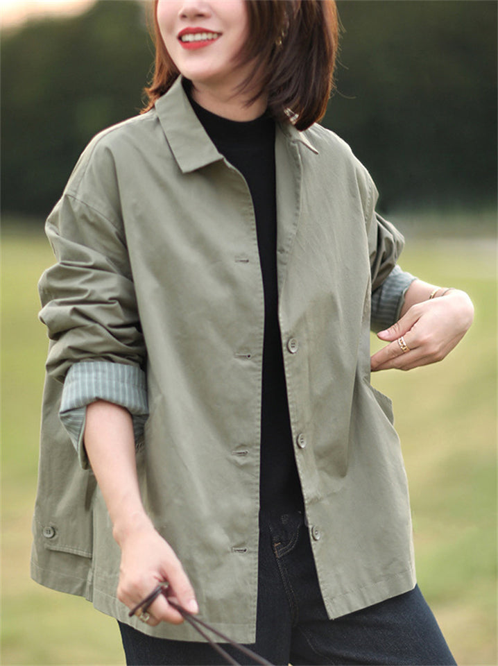 Korean Style Casual Simple Short Trench Jacket for Women