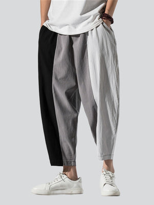 Male Contrast Color Striped Fashion Cotton Linen Pants