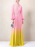 Women's Trendy Gradient Long Sleeve Floor Length Dress