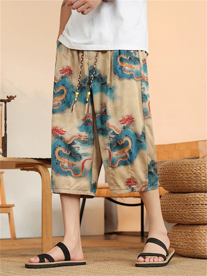 Men's Summer Loose Chinese Style Printed Capri Pants