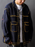 Men's Contrast Trim Button Up Lapel Long Sleeve Cardigan Sweater
