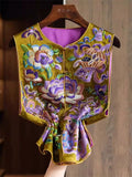 Women's Chinese Style Yellow Kirin and Flowers Embroidered Vest