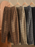 Women's Autumn Retro Plaid Loose Corduroy Long Pants