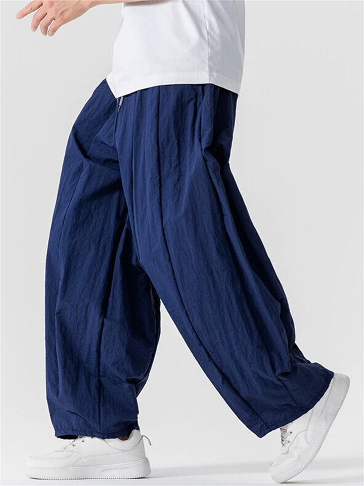 Japanese Style Casual Summer Pleated Wide Leg Cargo Pants Unisex