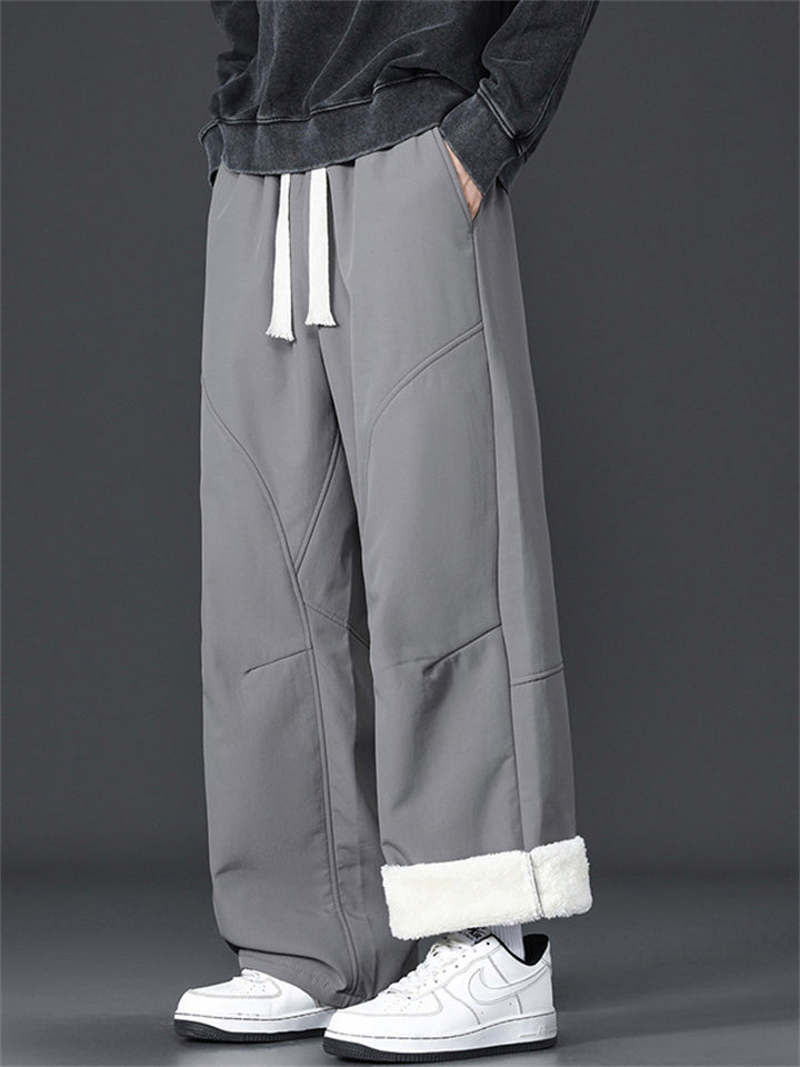 Men's Warm Winter Fleece-Lined Casual Straight Leg Pants Loose Fit