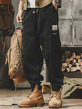 ‌Men's Retro Loose Fit Denim Workwear Jogger Pants with Utility Pockets