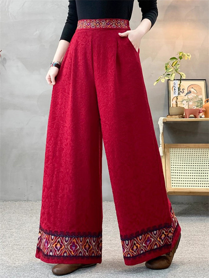 Women's Ethnic Trimmings Embroidered High Rise Wide Leg Pants