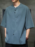 Summer Men's Linen Solid Color Half Sleeve Shirts