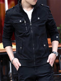 Men's Casual  Autumn Solid Color Cotton Stand Collar Cargo Jackets