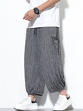 Men's Summer Cool Striped Pockets Wide Leg Beach Cropped Pants