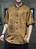 Men's Chinese Style Printed Satin Loose Fit Casual Tang Suit Summer Shirts