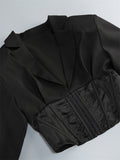 Women's Black Corset Blazer Silver Rhinestone Flare Pants Set