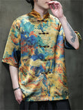 Men's Cool Chinese Style Print Stand Collar Tang Suit Shirts