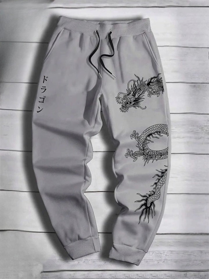 Men's Y2K Style Loong Print Loose Fit Jogger Sweatpants