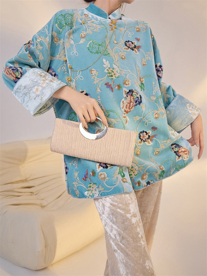 Vintage Chinese Style Floral Embroidered Top for Women