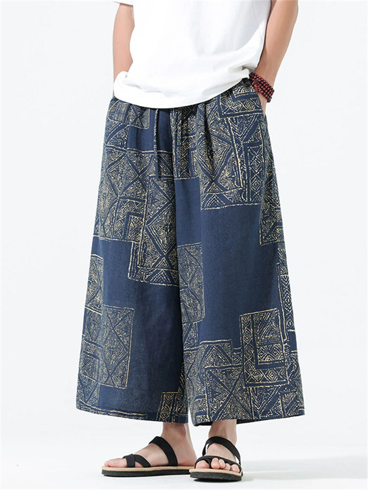 Men's Summer Ethnic Style Print Elastic Waist Beach Pants