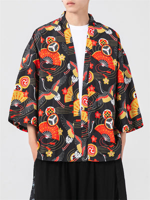 Vintage Japanese Style 3/4 Sleeve Kimono Shirt for Men