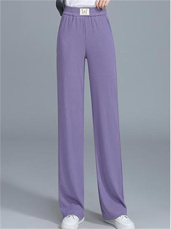 Women's Butterfly Embroidery Comfy High Waisted Wide Leg Ice Silk Pants