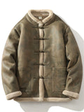 Men's Winter Faux Suede Fleeced Lined Frog Button Warm Coats