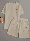 Men's Cable-Knit Short Sleeve Top and Shorts Set Casual Summer Outfit