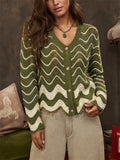 Women's Boho Wavy Crochet Hollow Out V Neck Button Up Cardigan