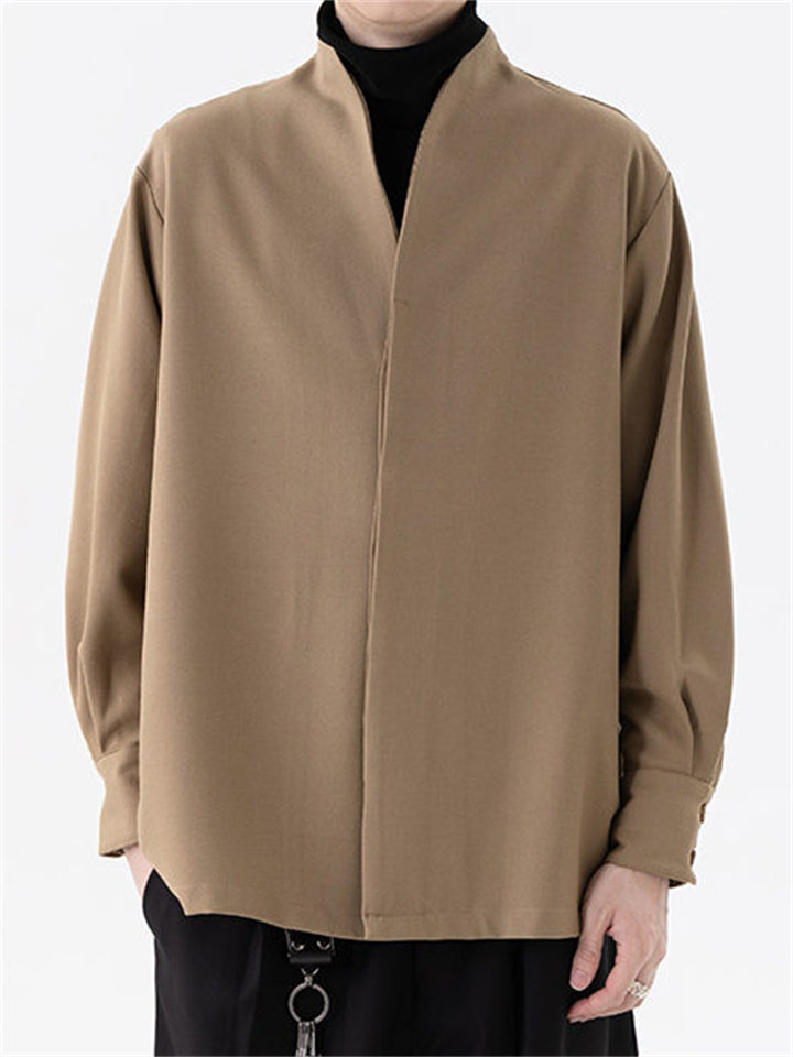 Men's Autumn Zen Style Solid Color Long Sleeve Shirts