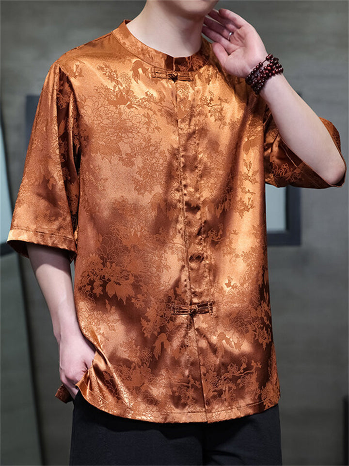 Men's Retro Chinese Style Jacquard Tang Suit Short Sleeve Shirts