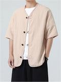 Retro Cotton Collarless Button Tang Suit Cardigan Shirt For Men