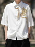 Men's Summer Chinese Style Loose Fit Dragon Embroidered Shirts