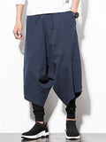 Men's Cotton Linen Solid Color Drop Crotch Capri Pants