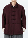 Men's Autumn Chinese Style Solid Color Geometric Texture Tangsuit Jackets