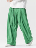 Men's Simple Japanese Style Corduroy Wide Leg Pants with Belt