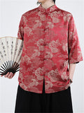 Loose Oriental Style Loongfeng Jacquard Half Sleeve Shirt for Men
