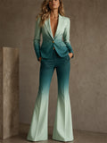 Women's Ombre Gradient 2 Piece Blazer and Flare Pants Set