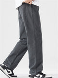 ‌Men's Loose Fit Thermal Lined Casual Workwear Straight Pants for Autumn Winter
