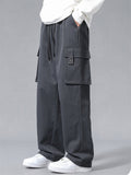 Men's Winter Warm Loose Fit Cargo Pants with Flap Pockets