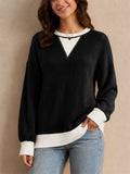 Women Loose Ribbed Color Block Pullover Casual Sweatshirts