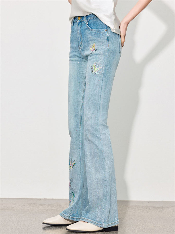 Women's Blue Embroidery High-rise Bootcut Jeans