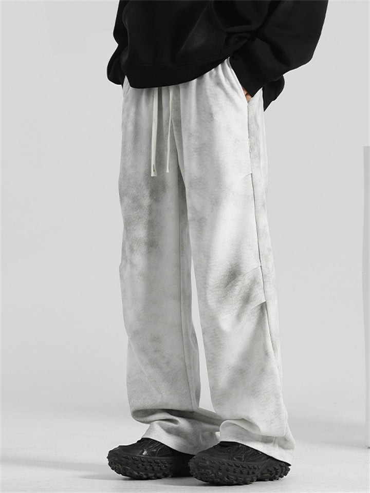 Men's Solid Color Casual Elastic Wide Leg Straight Pants