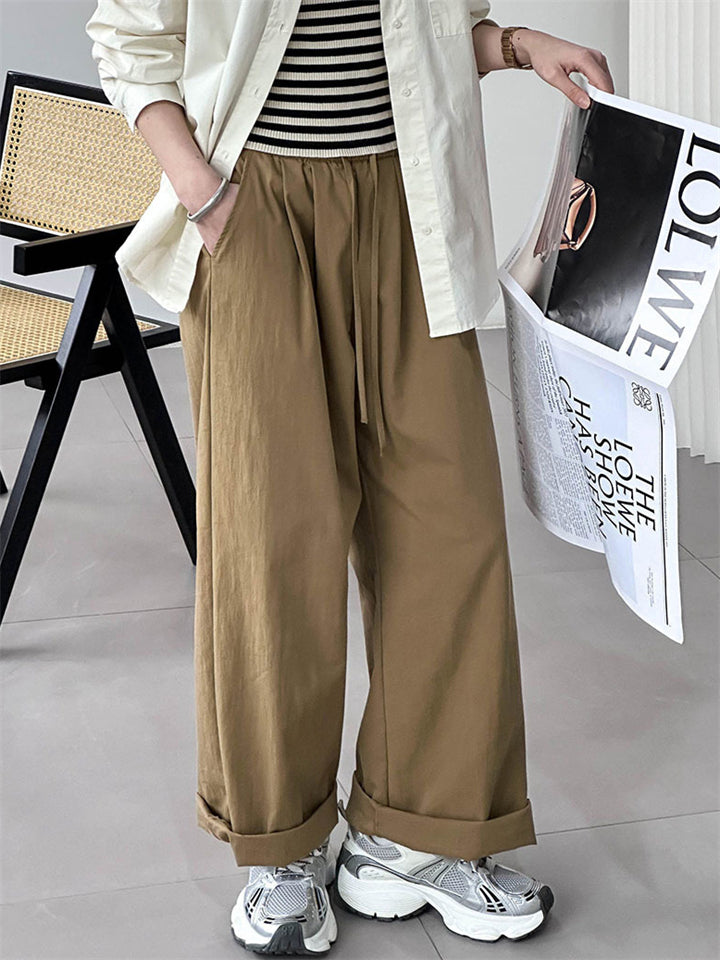Women's Elastic Waist Wide-Leg Straight Cargo Pants