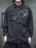 Mens Vintage Chinese Style Ink Bamboo Print Patchwork Button Shirts
