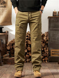 Men's Autumn Outdoor Cotton Drawstring Loose Fit Cargo Pants with Multi-Pockets